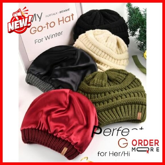 Satin-Lined Slouchy Winter Beanie 3-Pack, Warm Acrylic Knit